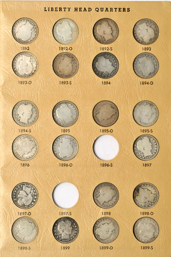 Collections of Barber dimes and Barber quarters in Dansco albums