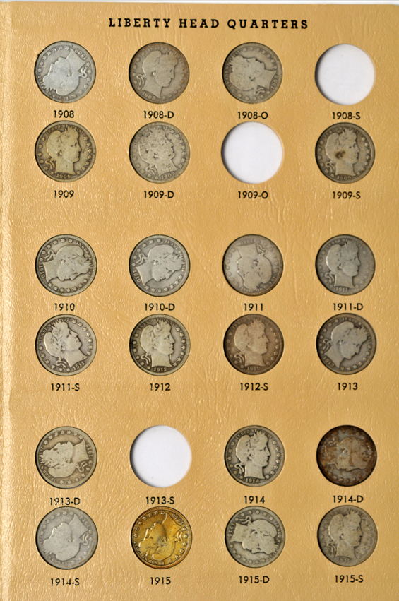 Collections of Barber dimes and Barber quarters in Dansco albums