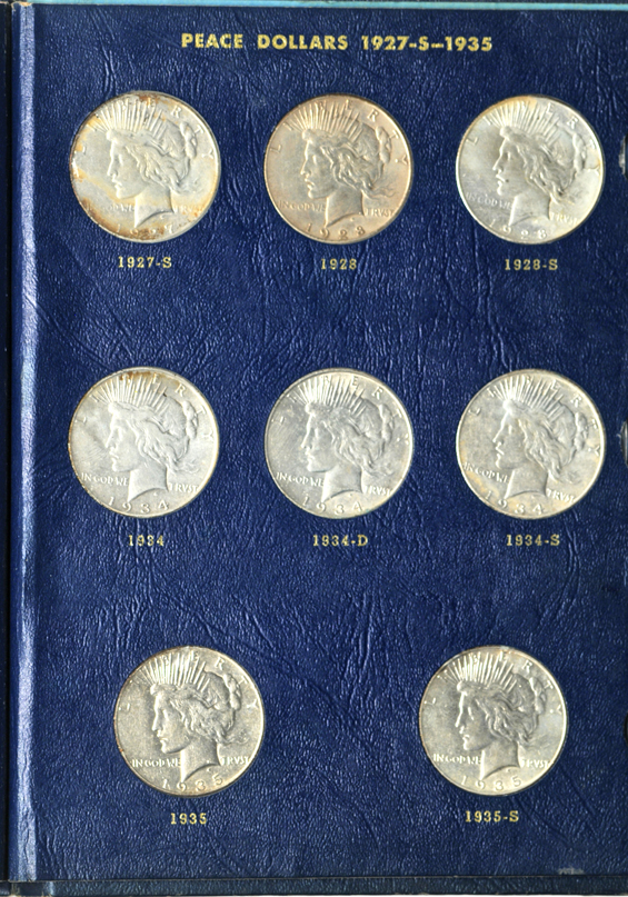 Complete Peace silver dollar collection in a Whitman 9430 album