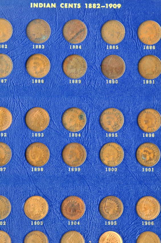 Collection of fifty-eight different Flying Eagle and Indian Head cents in a Whitman 9402 album