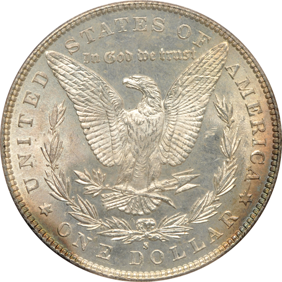 Five Morgan silver dollars certified by PCGS