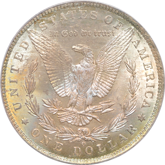 Five Morgan silver dollars certified by PCGS