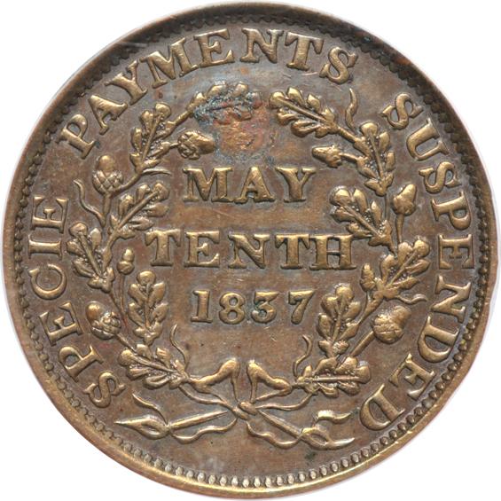 1841 Satirical Hard Times Token, Specie Payments Suspended ICG VF-35