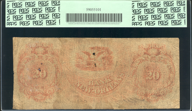 $20 Obsolete - Bank of New Orleans PCGS F-15/small rust stains and holes