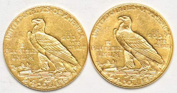 Four Indian Head quarter-eagles, all AU