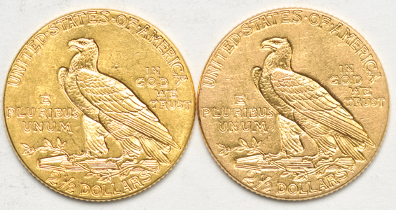 Four Indian Head quarter-eagles, all AU