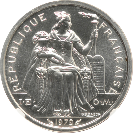New Caledonia - 1979-Piefort 1 franc MS-68, 2 francs MS-67, and 20 francs PR-66 Ultra Cameo, all NGC