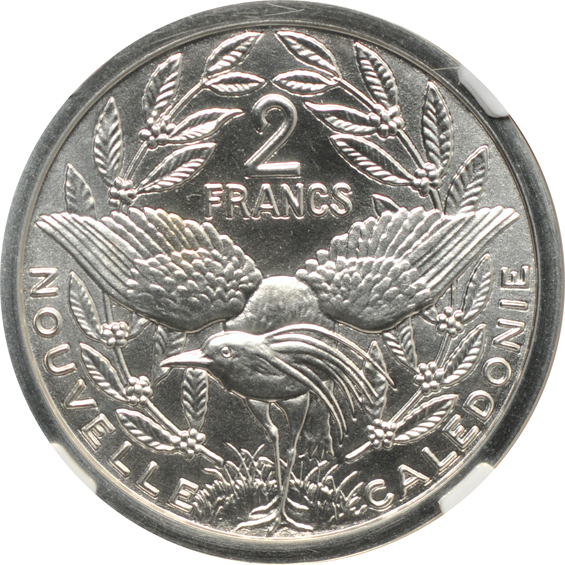 New Caledonia - 1979-Piefort 1 franc MS-68, 2 francs MS-67, and 20 francs PR-66 Ultra Cameo, all NGC