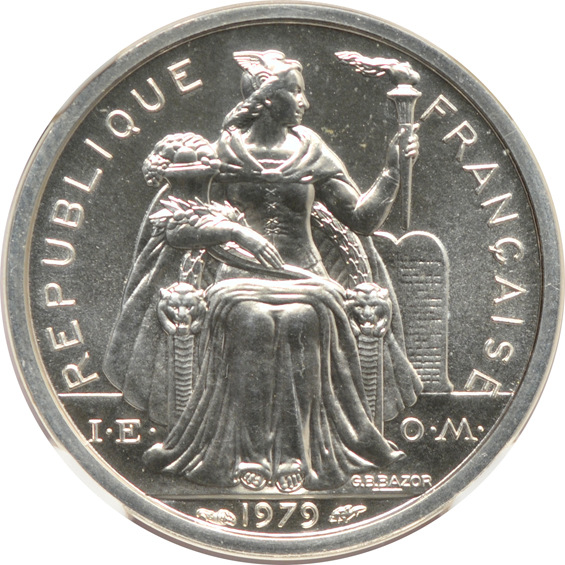 New Caledonia - 1979-Piefort 1 franc MS-68, 2 francs MS-67, and 20 francs PR-66 Ultra Cameo, all NGC