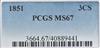 1851 Silver Three-Cent Piece (Trime) PCGS, MS-67