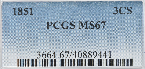 1851 Silver Three-Cent Piece (Trime) PCGS, MS-67