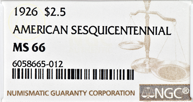 1926 Sesquicentennial Gold $2.50 NGC, MS-66