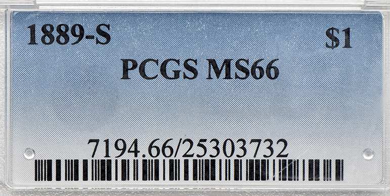1889-S Silver Dollar PCGS, MS-66