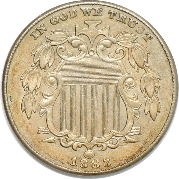 1883 Nickel Shield, MS-62 Light Clean