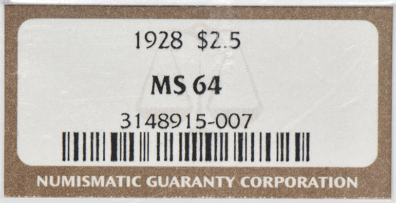 1928 Gold $2.50 NGC, MS-64