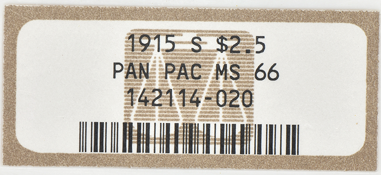 1915-S Panama-Pacific Gold $2.50 NGC, MS-66