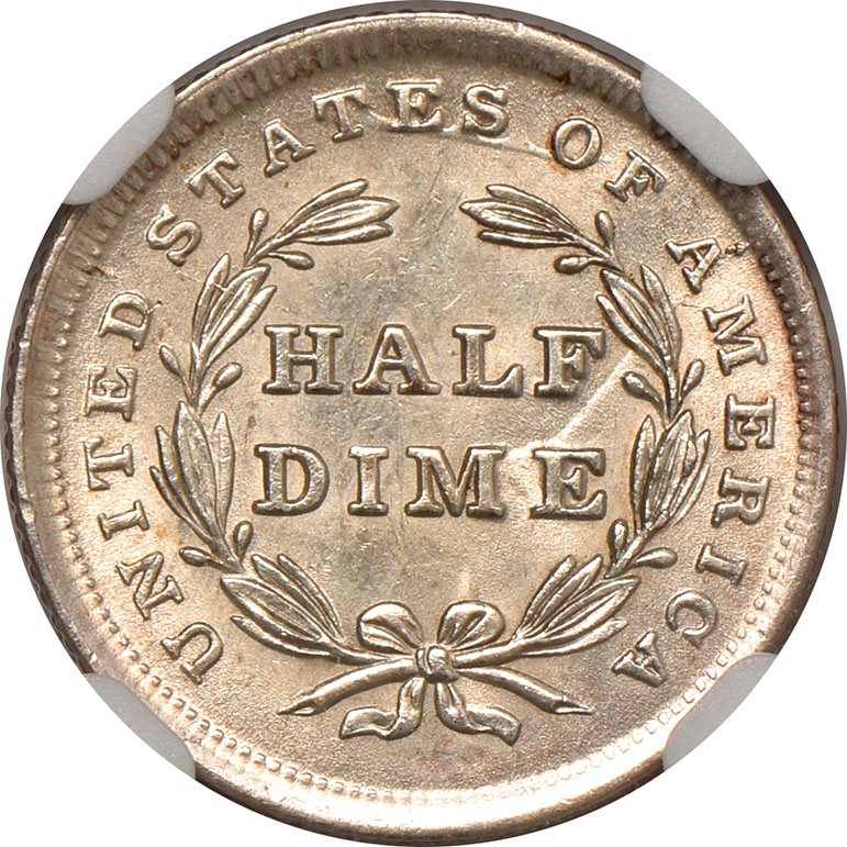 1838 Half Dime No Drapery Small Stars NGC, MS-65