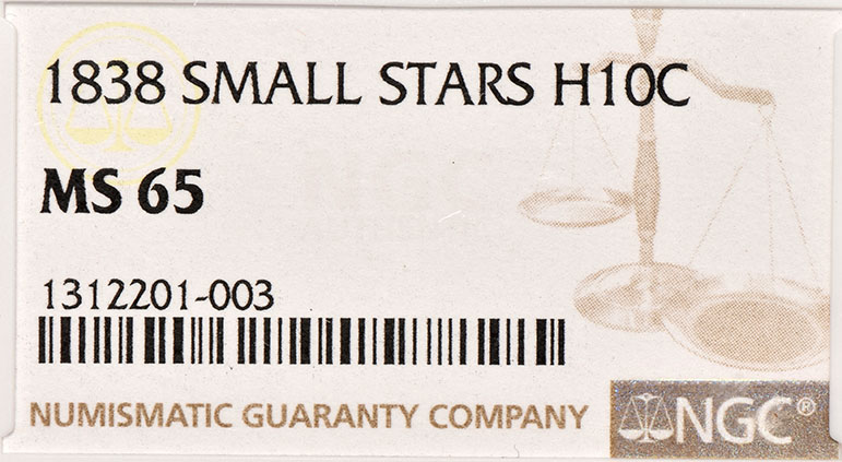 1838 Half Dime No Drapery Small Stars NGC, MS-65