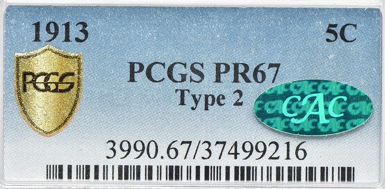 1913 Nickel Type 2 PCGS, PR-67 CAC