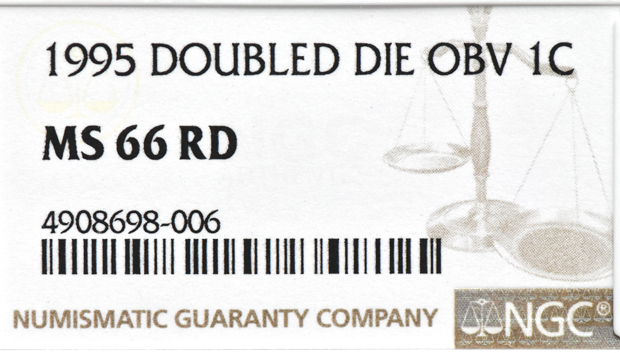 1995 Cent Doubled Die Obverse NGC, MS-66 RD