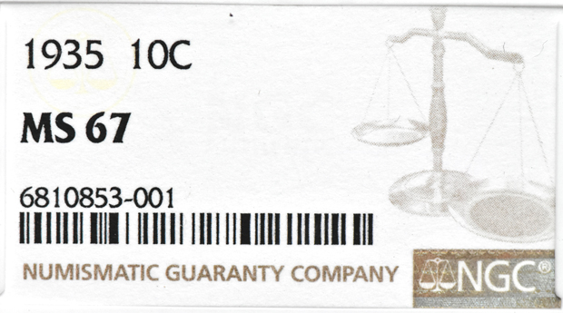 1935 Dime NGC, MS-67