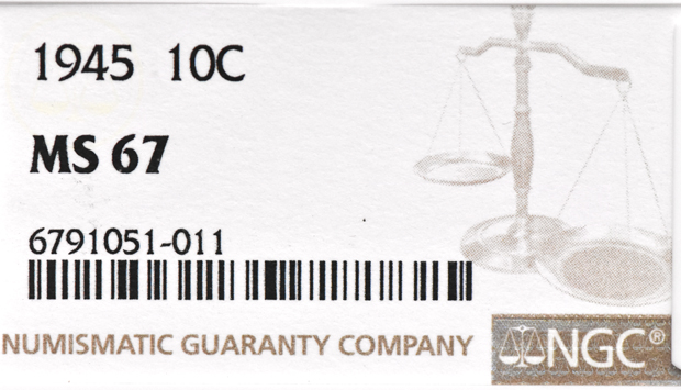 1945 Dime NGC, MS-67