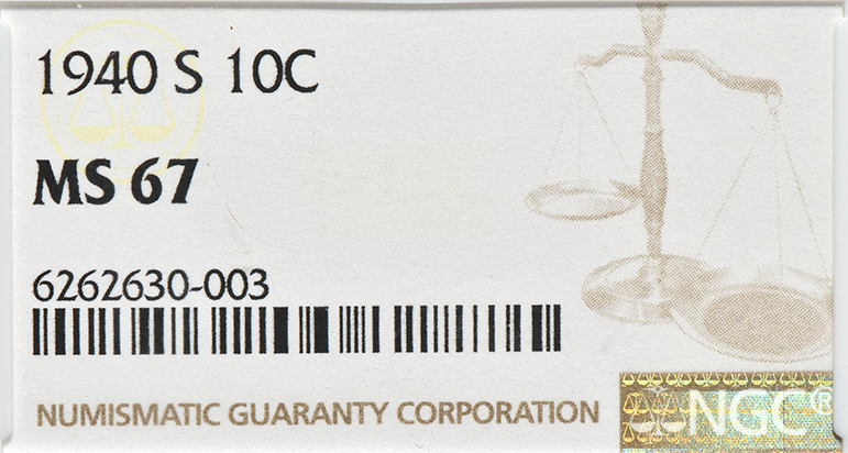 1940-S Dime NGC, MS-67