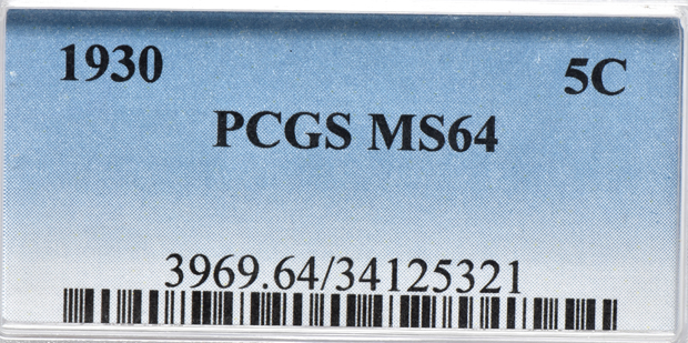1930 Nickel PCGS, MS-64