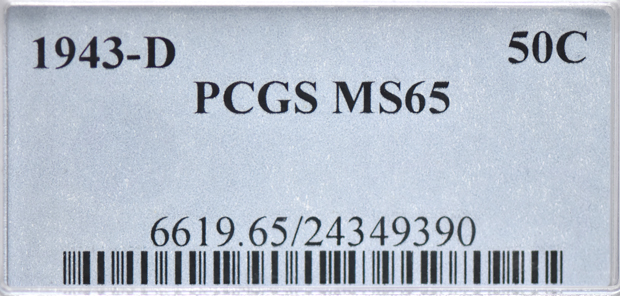 1943-D Half Dollar PCGS, MS-65