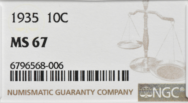 1935 Dime NGC, MS-67