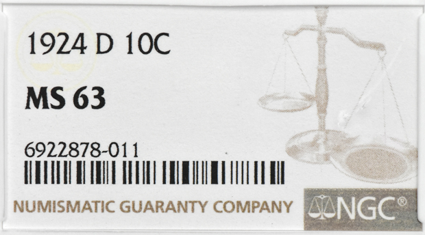 1924-D Dime NGC, MS-63
