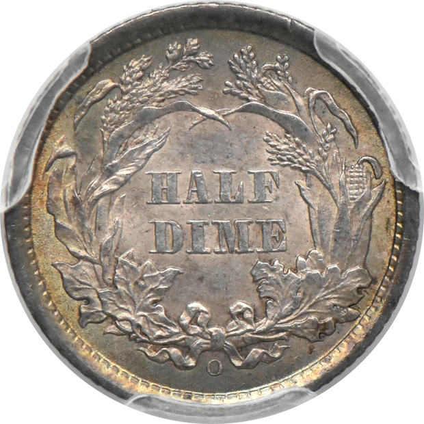 1860-O Half Dime PCGS, MS/Cleaned