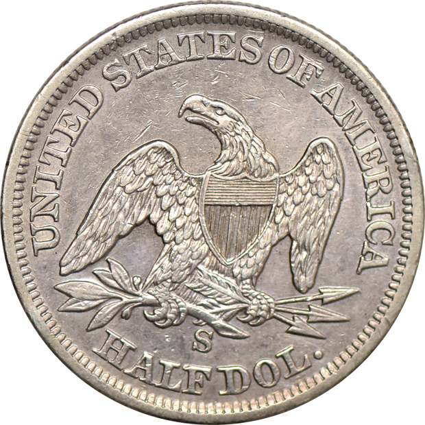 1858-S Half Dollar, AU +/Light Clean