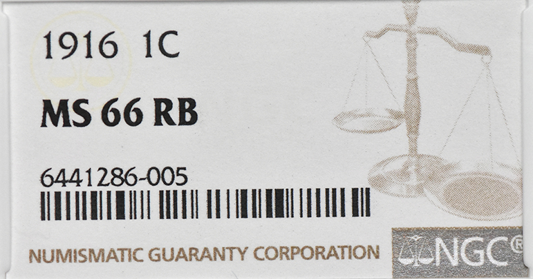 1916 Cent NGC, MS-66 RB