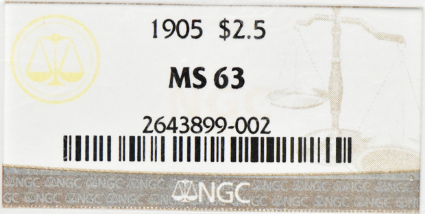 1905 Gold $2.50 NGC, MS-63