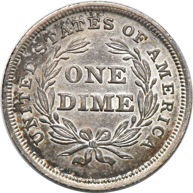 1837 Dime No Stars Large Date, AU-58