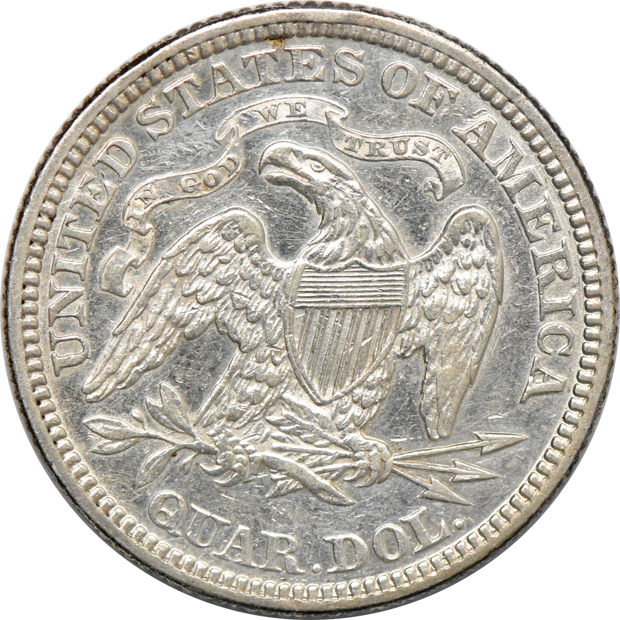 1872 Quarter, AU +/Cleaned