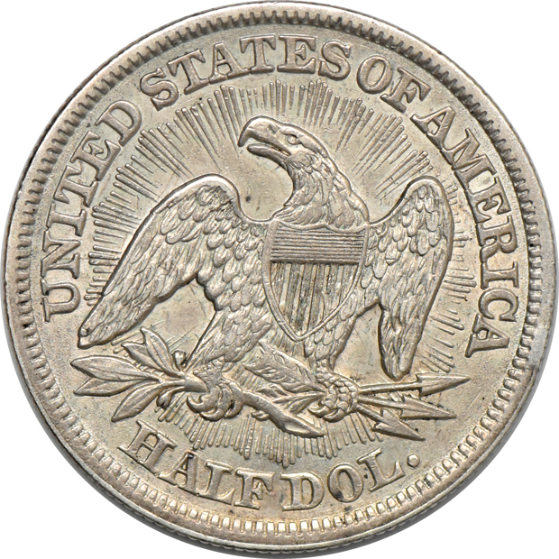 1853 Half Dollar Arrows And Rays, AU-53