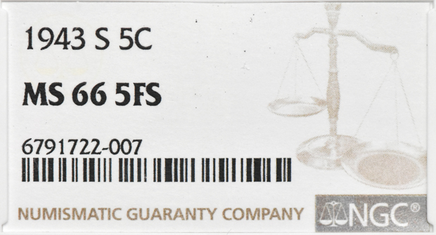 1943-S Nickel NGC, MS-66 FS