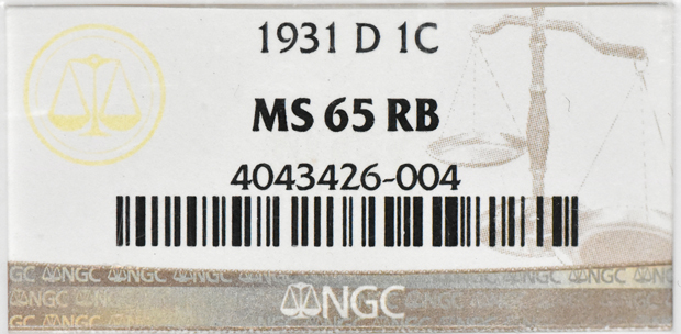 1931-D Cent NGC, MS-65 RB