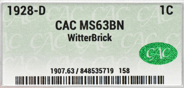1928-D Cent CACG, MS-63 BN