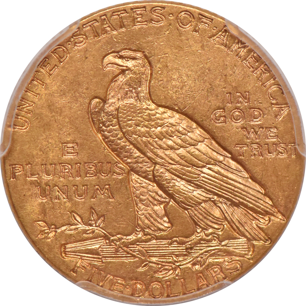 1915 Gold $5 PCGS, AU-58