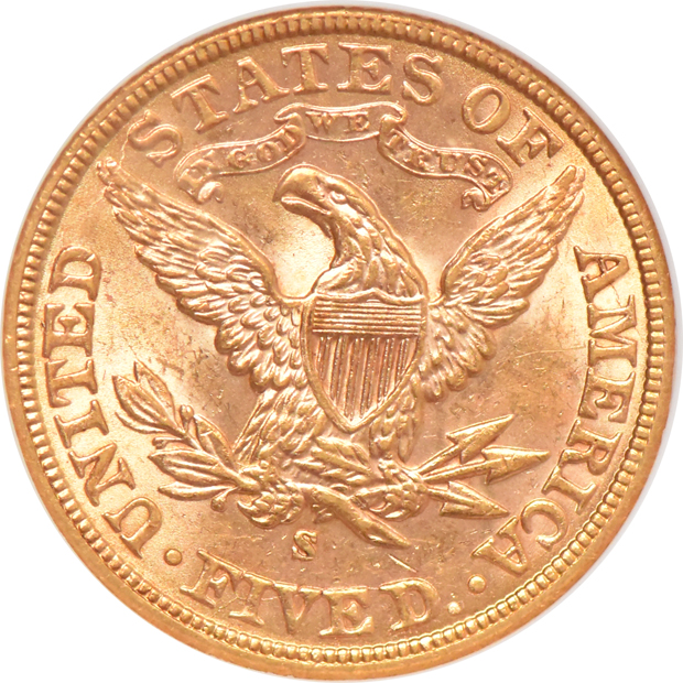 1901-S Gold $5 NGC, MS-61