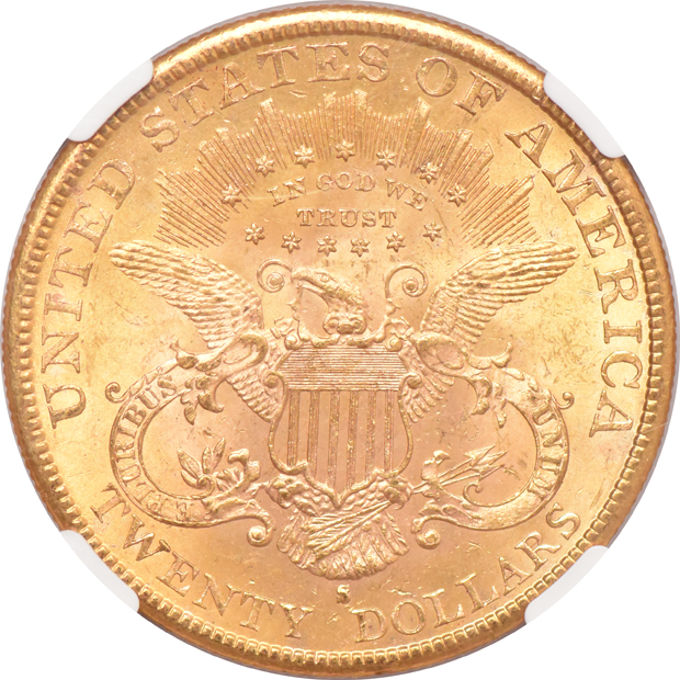 1892-S Gold $20 NGC, MS-61