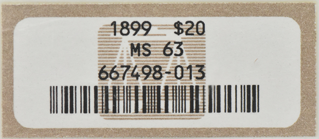 1899 Gold $20 NGC, MS-63