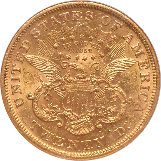 1871-S Gold $20 NGC, AU-58