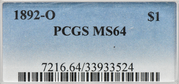1892-O Silver Dollar PCGS, MS-64