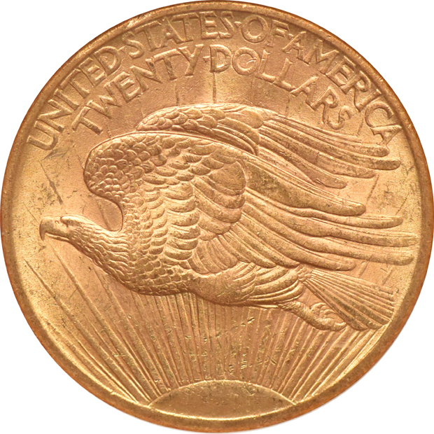 1908 Gold $20 NO MOTTO NGC, MS-62