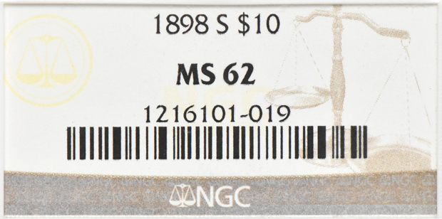 1898-S Gold $10 NGC, MS-62