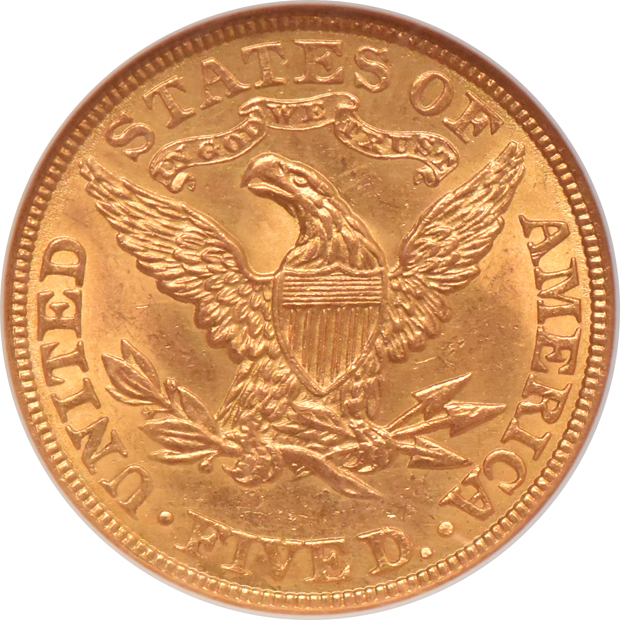 1906 Gold $5 NGC, MS-62